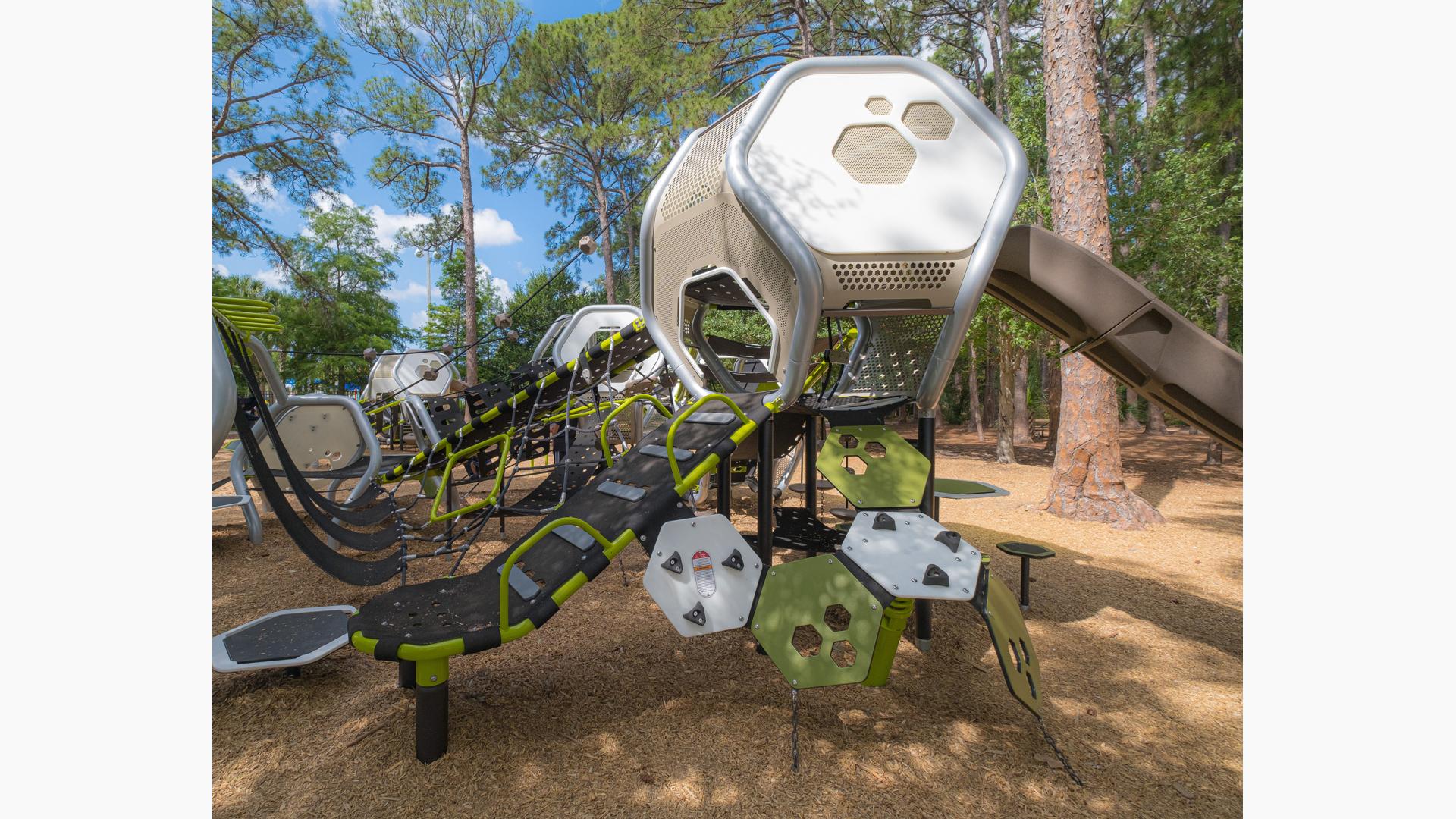 Ramp, slide and netting on Highland Recreation Complex playscape